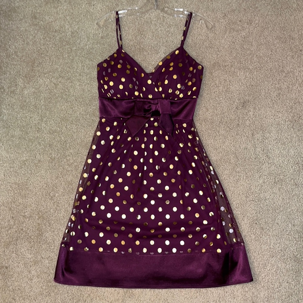 Deep Purple/Gold Polka Dot Evening Dress